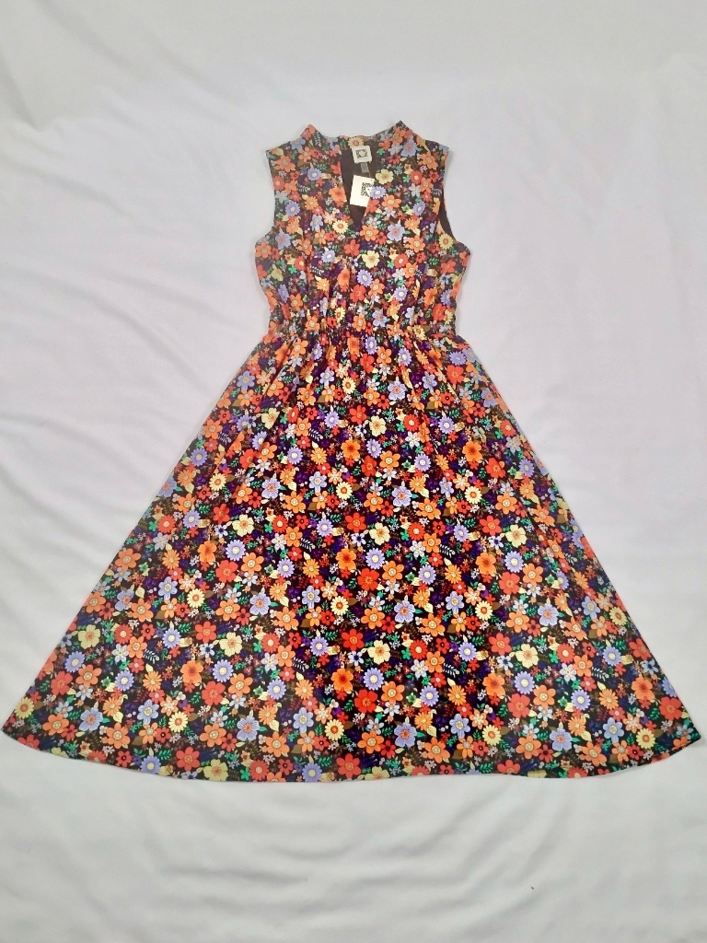 NWT Anne Klein Sleeveless V-Neck Floral Fit & Flare Midi Dress w Pockets Size 4